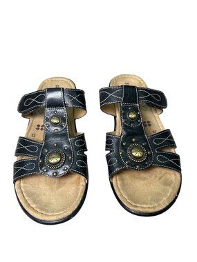 Naturalizer Black Leather Sandals Women's 8 Adjustable Straps Comfort Footbed